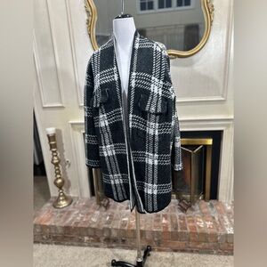 Adrienne Vittadini Plus Size 3X Black White‎ Plaid Cardigan Coat Pocket Knit